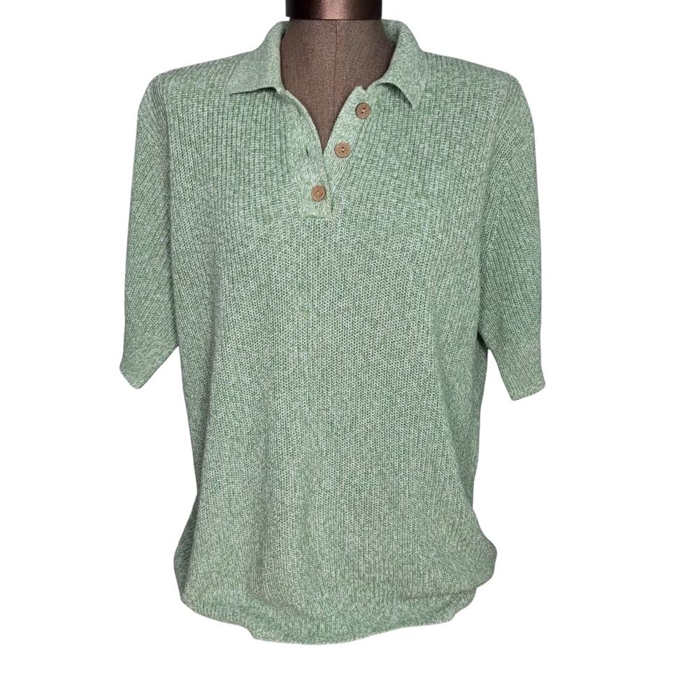 Norm Thompson Vtg 90s Linen Cotton Polo Sweater Womens Large Mint Green Knit